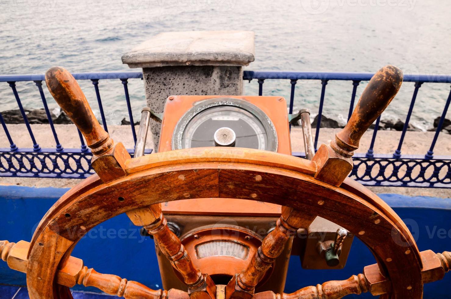 Ship helm close-up photo