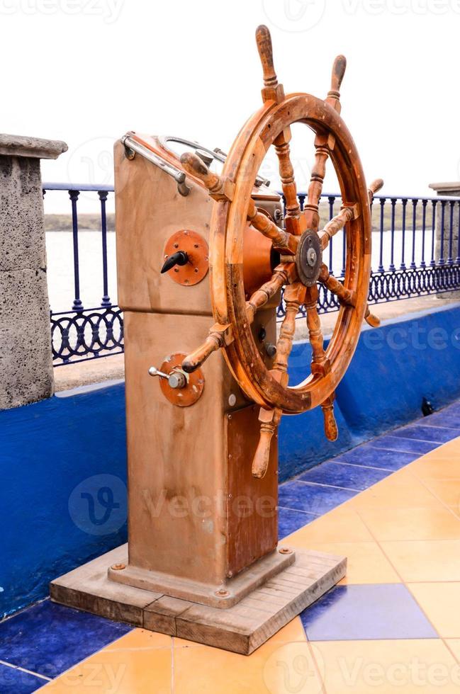 Ship helm close-up photo