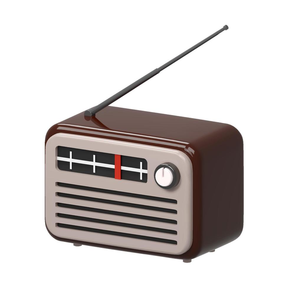 Icono de receptor de sintonizador de radio vintage retro antiguo marrón 3d  realista. Día mundial de la radio nacional. ilustración de vector de estilo  de dibujos animados aislado sobre fondo blanco 17645599