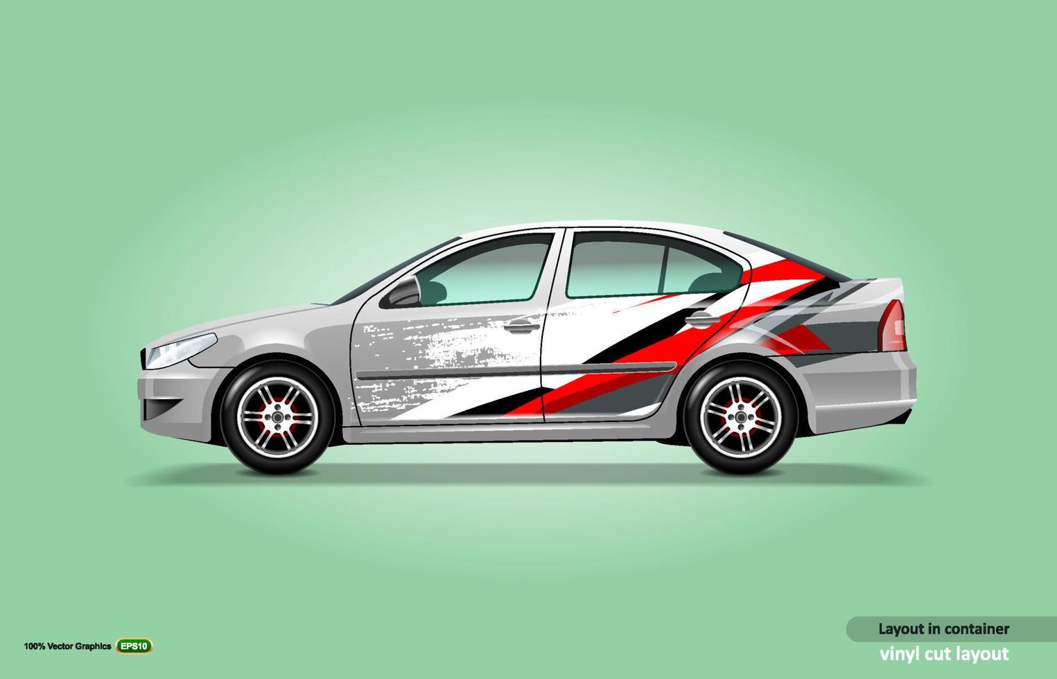 Metalic sedan car decal wrap design with abstract stripe theme kit. vector