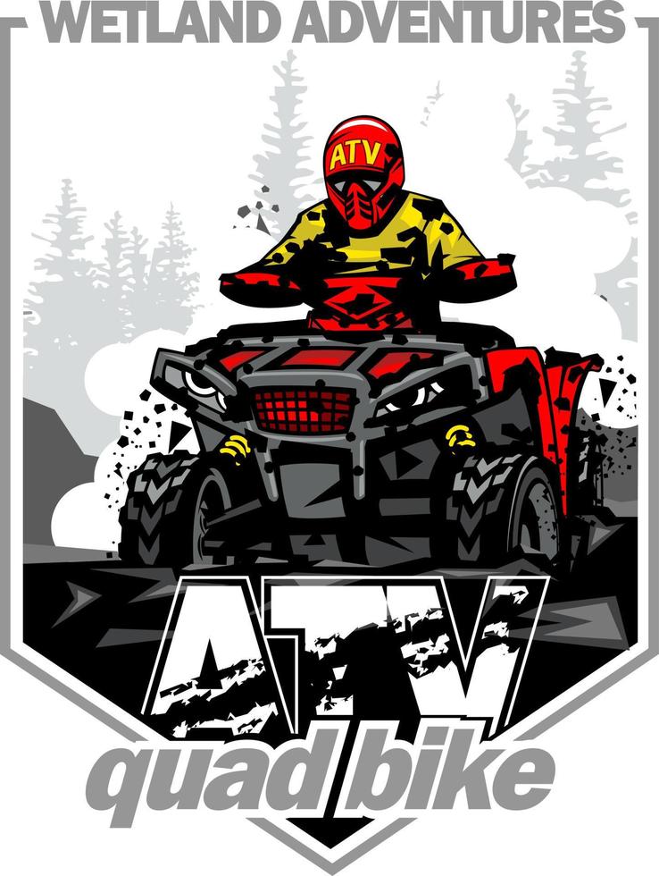 aventuras de humedales todoterreno con quad bike, fondo aislado. vector