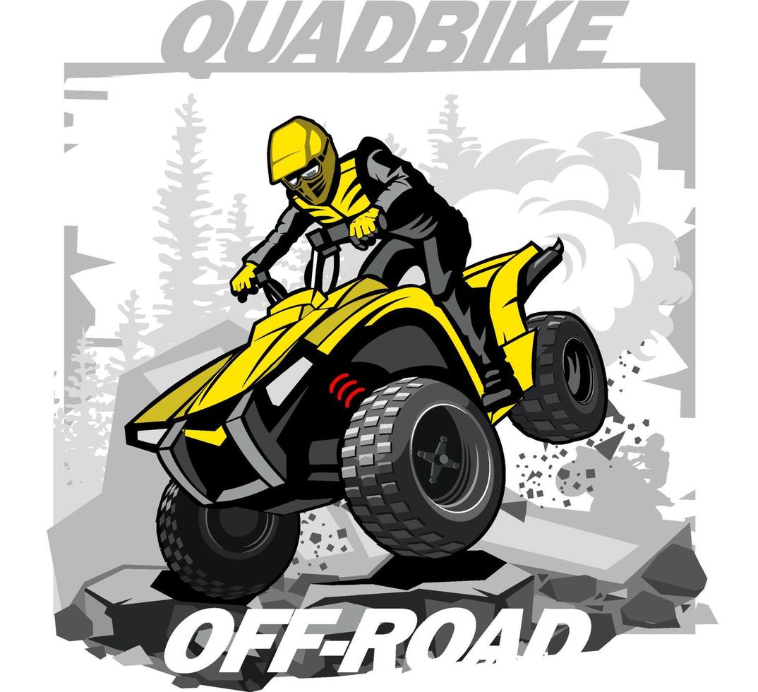 logotipo todoterreno de quad con fondo de montaña vector