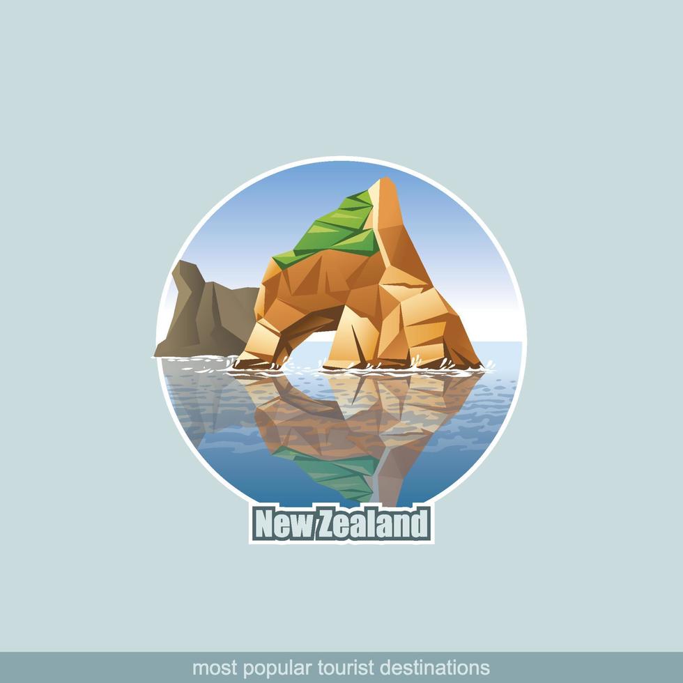 Illustration of New Zealand landscape with rock and ocean. vector