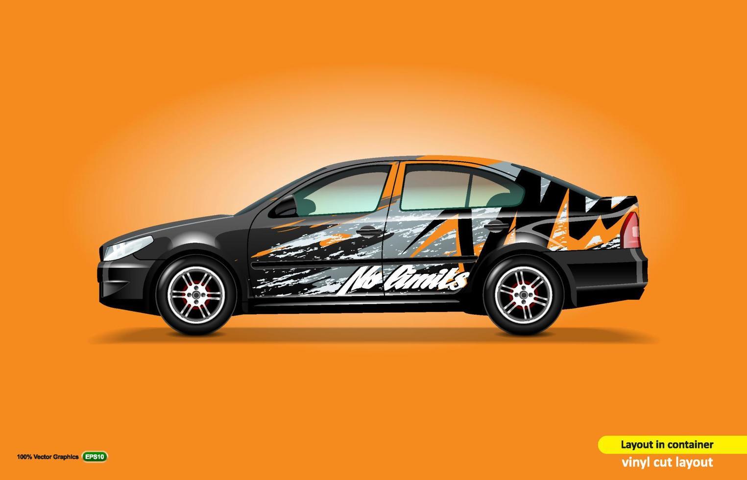 Editable decals template for sedan on a black car. vector