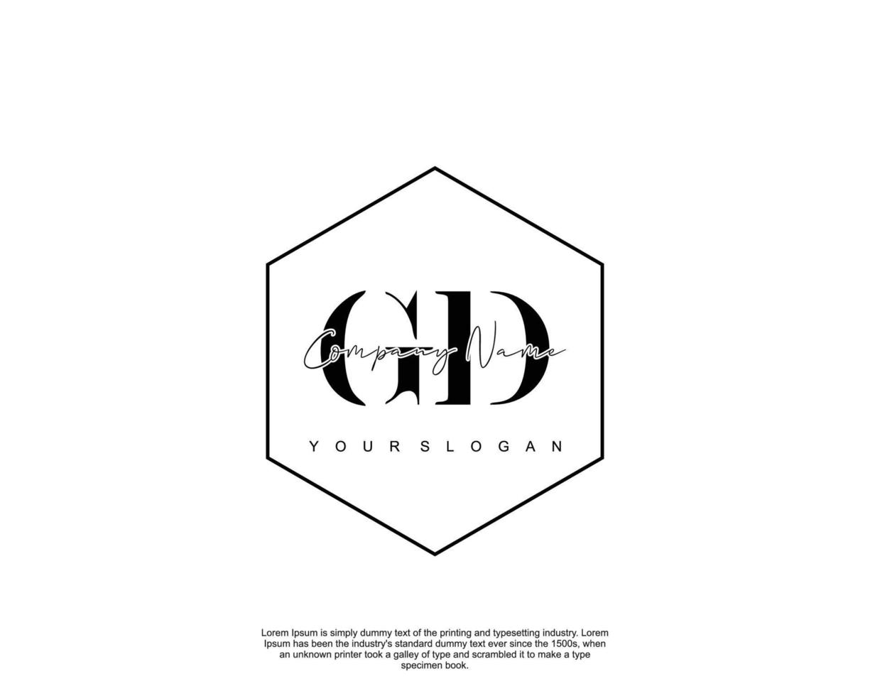Initial GD Feminine logo beauty monogram and elegant logo design, handwriting logo of initial signature, wedding, fashion, floral and botanical with creative template vector