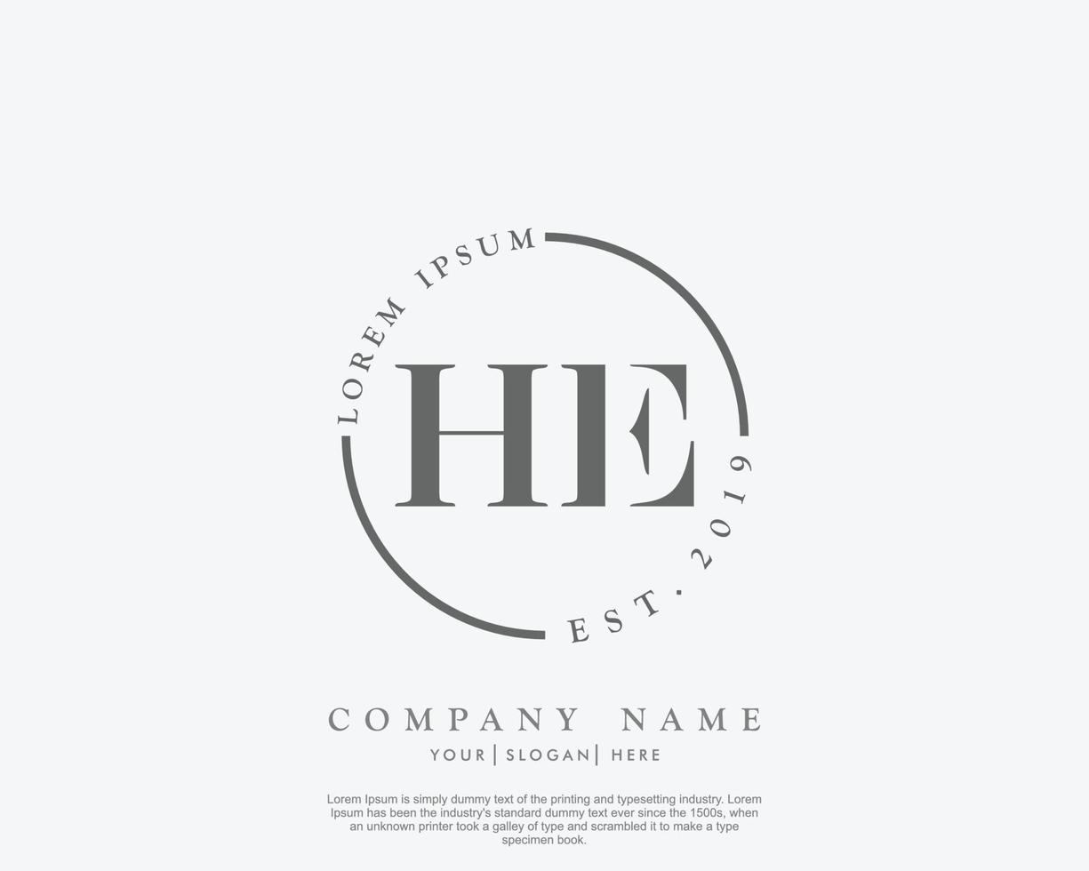 Initial HE Feminine logo beauty monogram and elegant logo design, handwriting logo of initial signature, wedding, fashion, floral and botanical with creative template vector