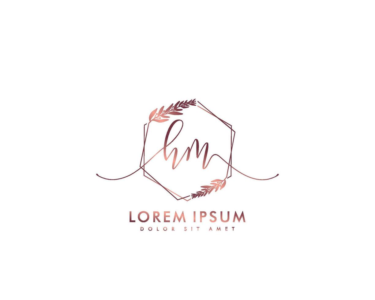 Initial HM Feminine logo beauty monogram and elegant logo design, handwriting logo of initial signature, wedding, fashion, floral and botanical with creative template vector