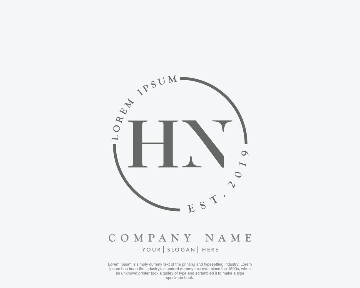 Initial HN Feminine logo beauty monogram and elegant logo design, handwriting logo of initial signature, wedding, fashion, floral and botanical with creative template vector