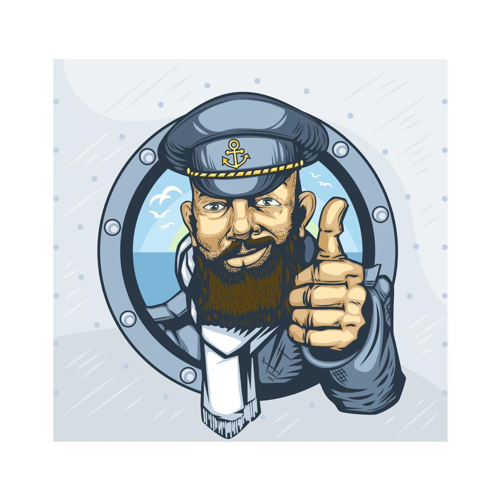 Bearded captain of the ship showing everything will be fine. vector