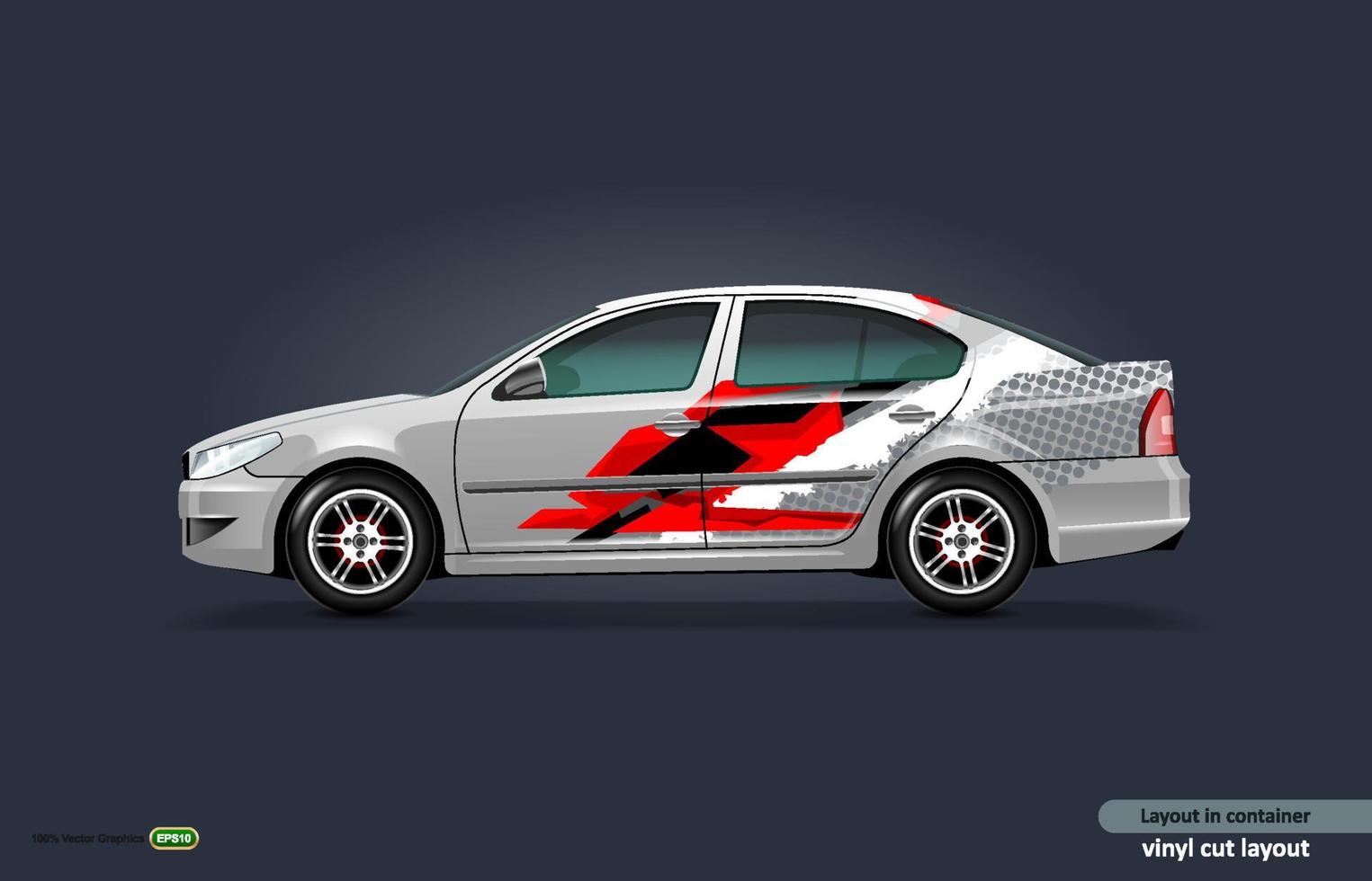 Car decal wrap design for metalic sedan car with abstract stripes. vector
