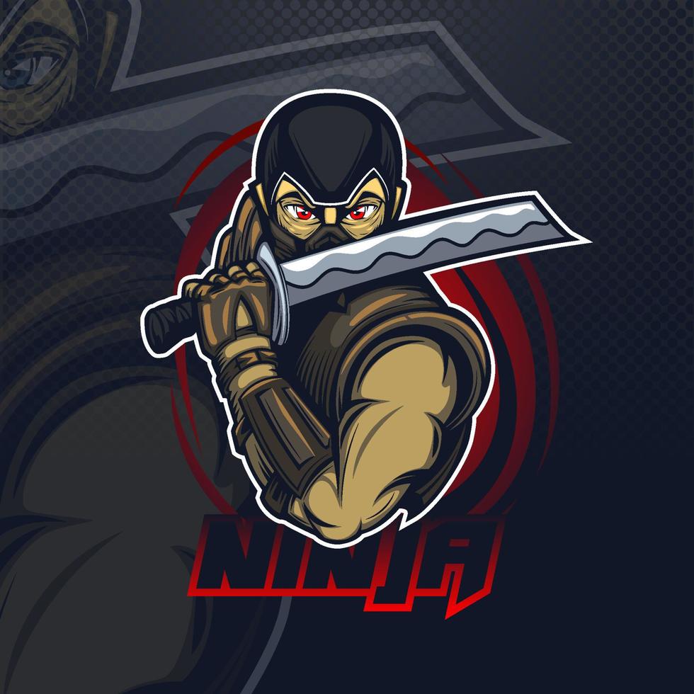 Mascot logo with ninja for esport or cyber team. vector