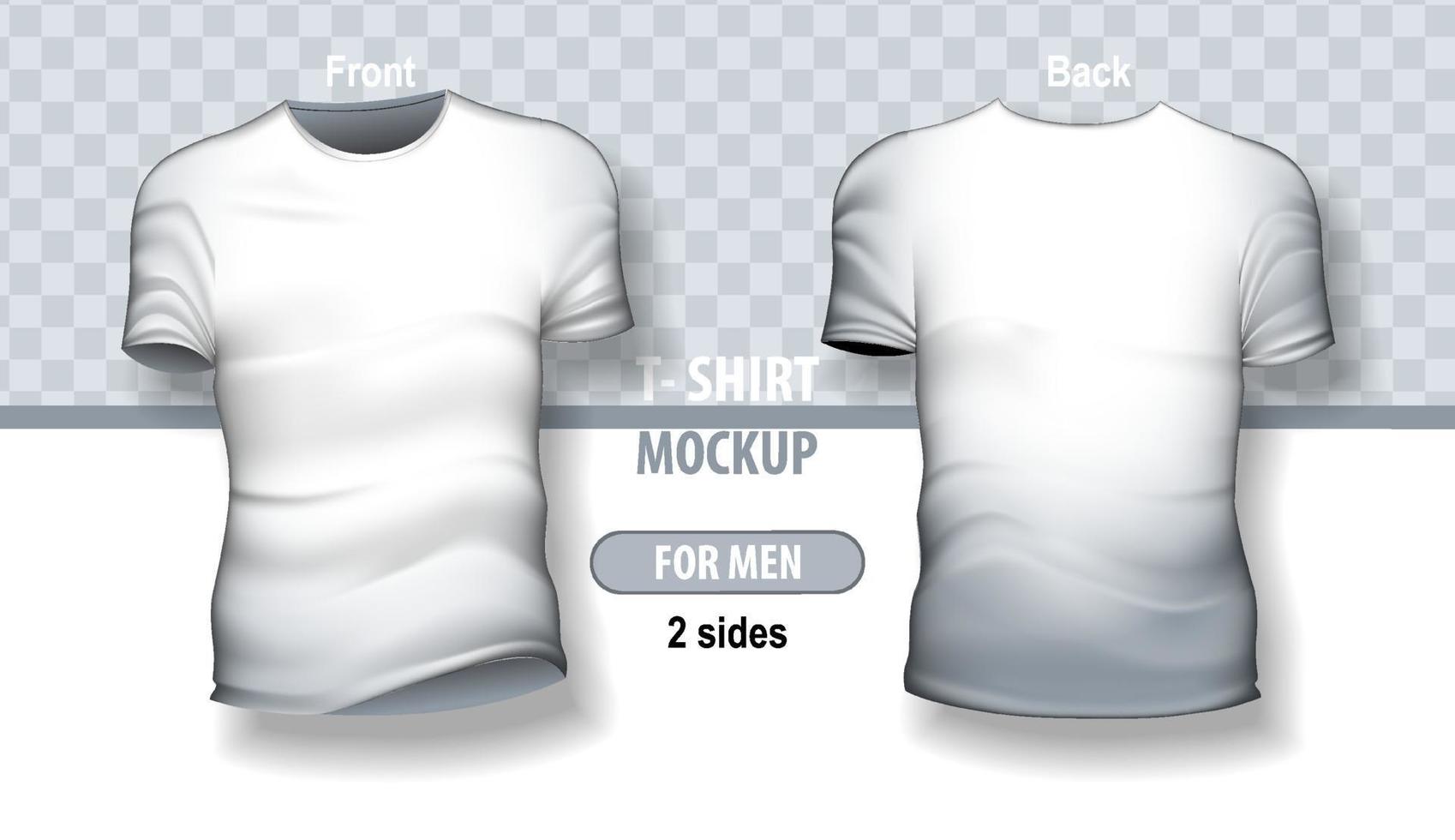 T-shirt mock-up for man, front and back, white color. vector