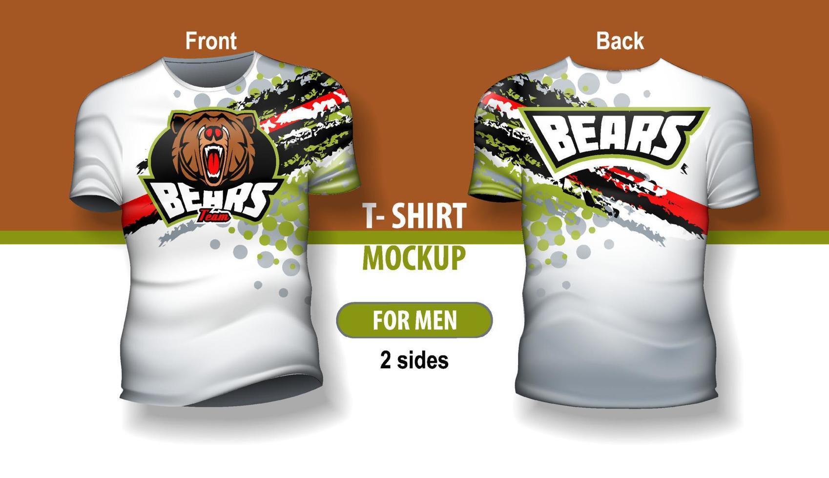 T-shirt for man front and back with Esport logo. Mock-up for double-sided printing. vector