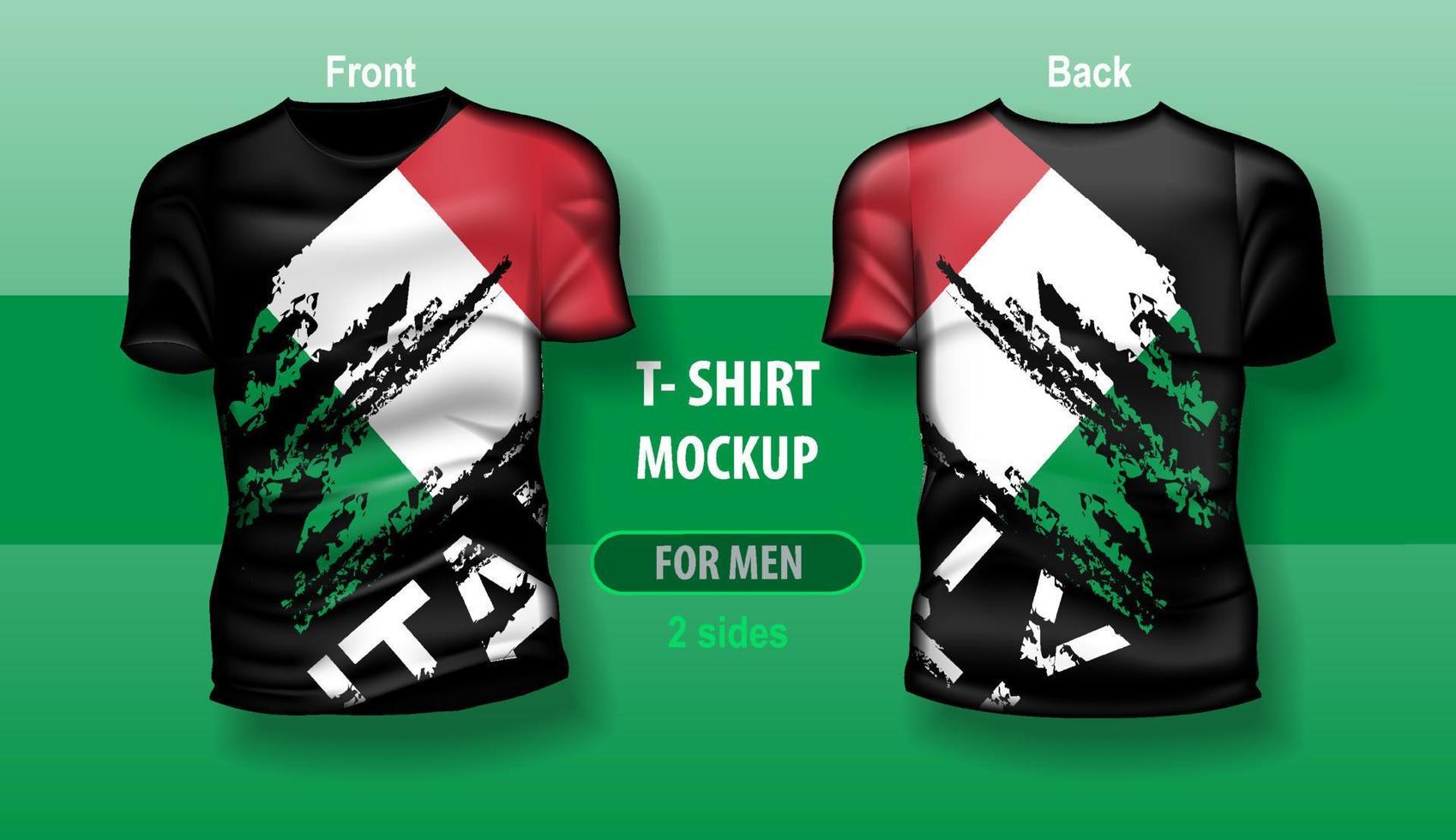 T-shirt for man front and back with Italy flag. Mock-up for double-sided printing. vector