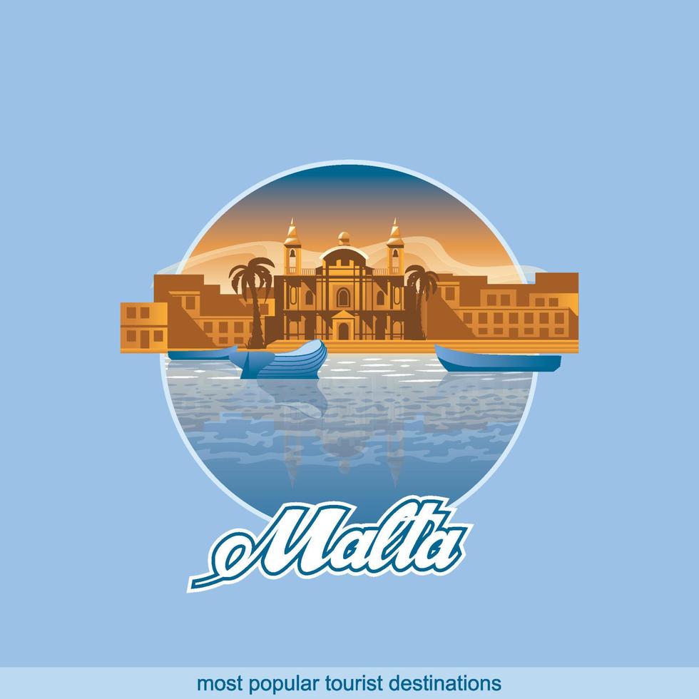 Illustration of the island Malta in a circle on a blue background. vector