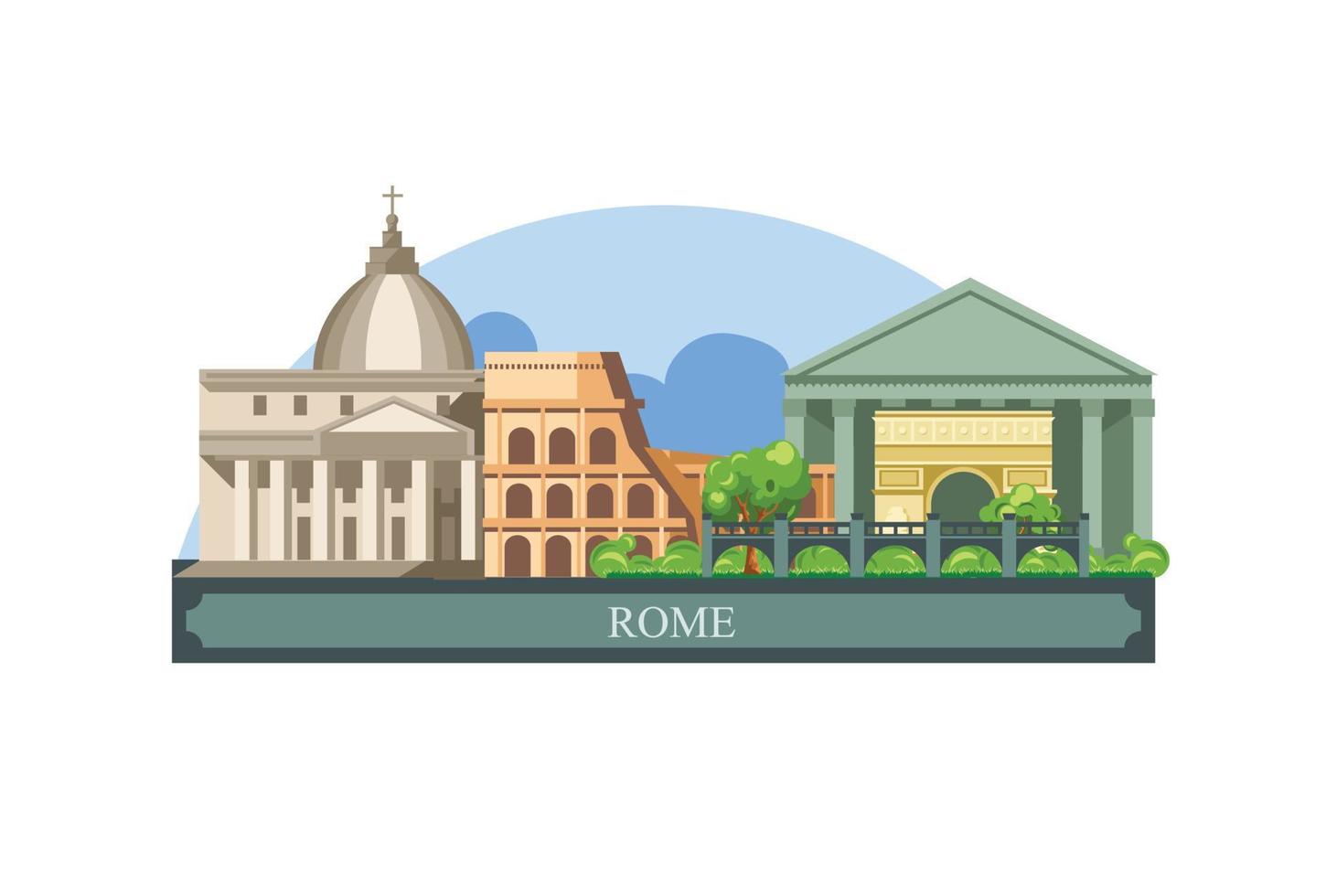 Rome is the capital of Italy, skyline with the most important buildings in the city. vector