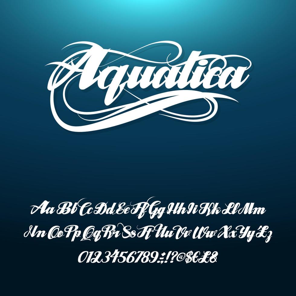 Aquatica calligraphic handwritten alphabetical font. vector