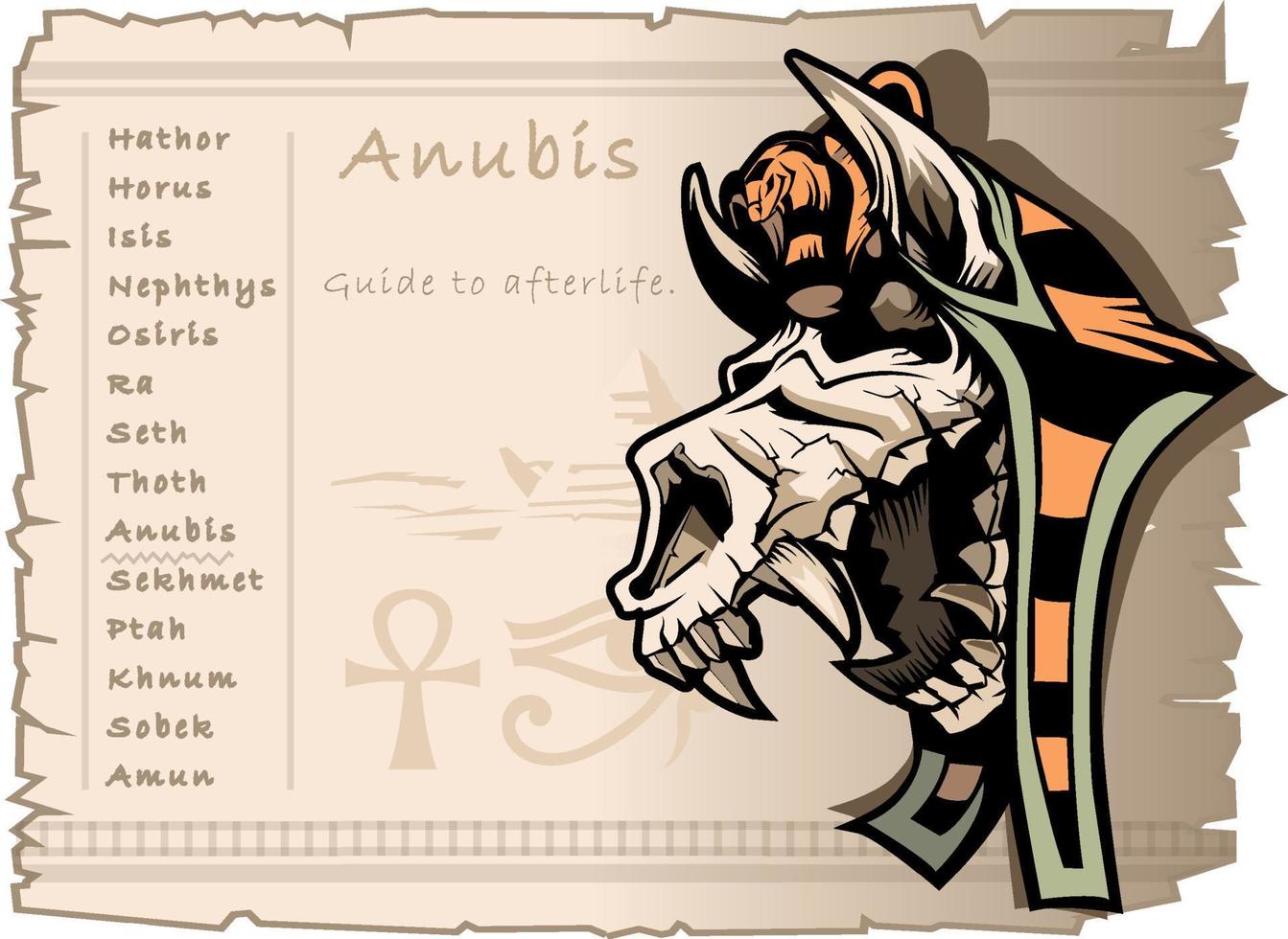 Template on the subject of ancient Egyptian mythology. God Anubis, a guide to the afterlife. vector