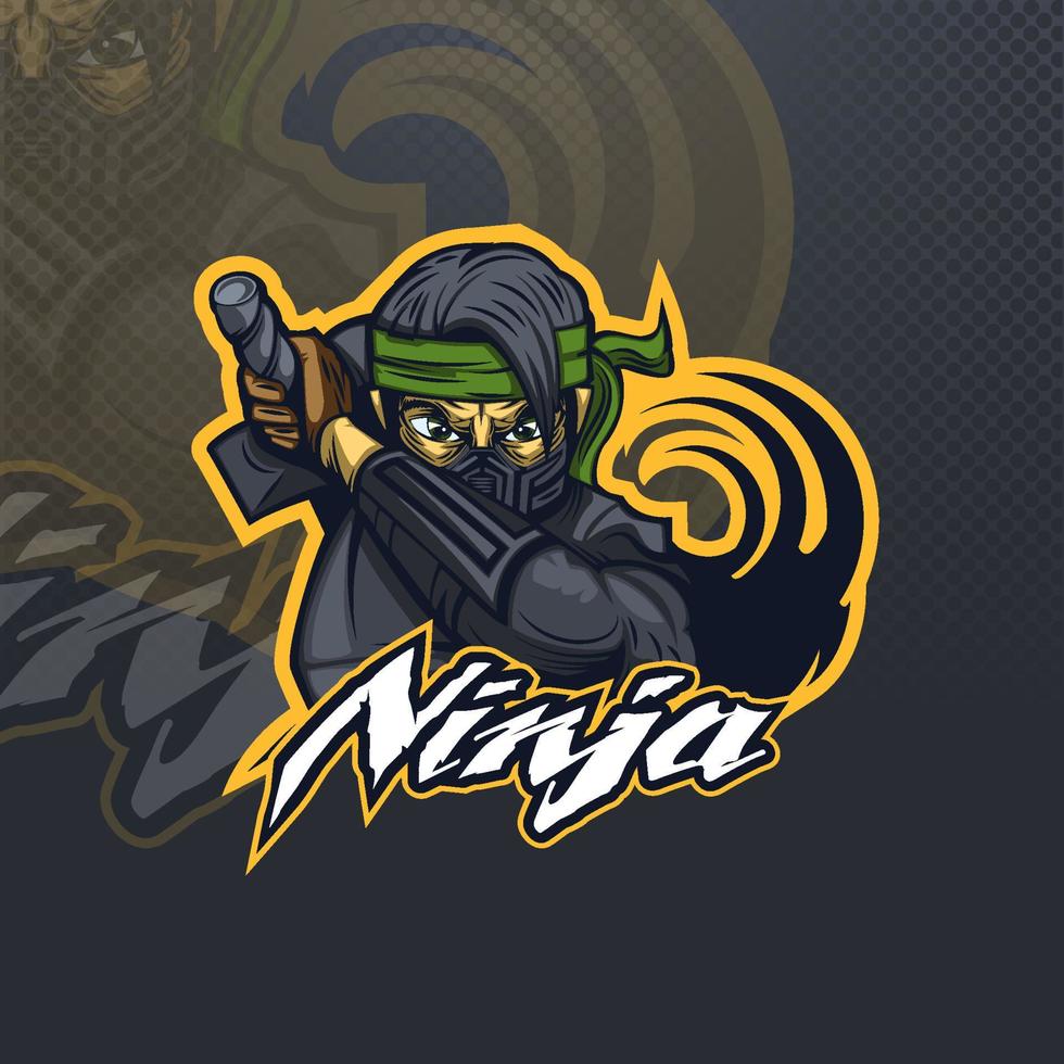 ninja con un esport de atacante de bandana verde o el logo del equipo. vector