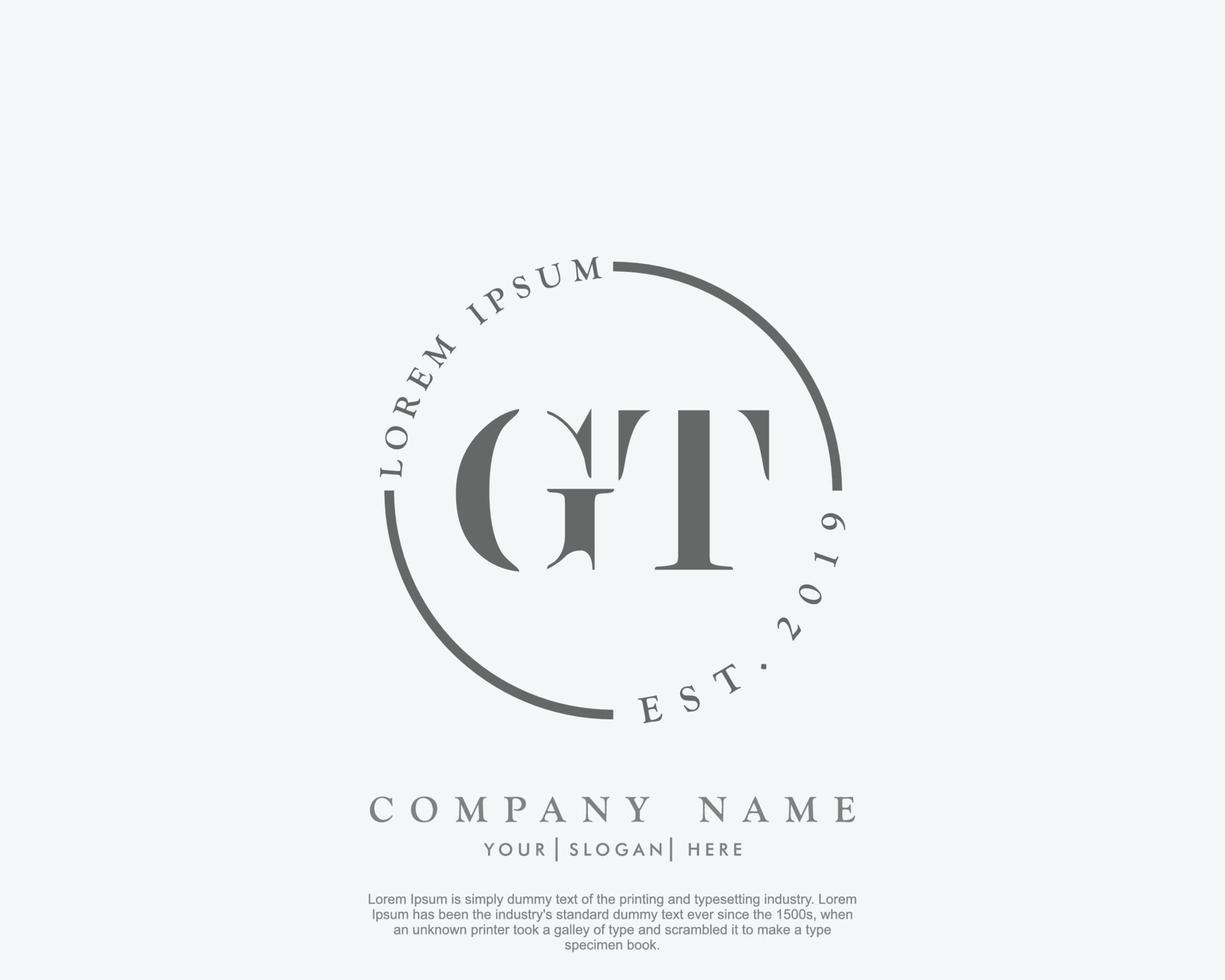 Initial GT Feminine logo beauty monogram and elegant logo design, handwriting logo of initial signature, wedding, fashion, floral and botanical with creative template vector