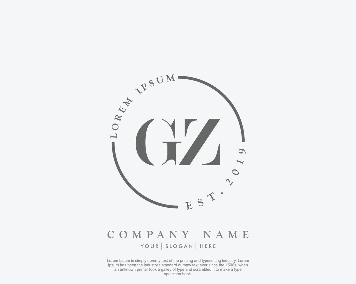 Initial GZ Feminine logo beauty monogram and elegant logo design, handwriting logo of initial signature, wedding, fashion, floral and botanical with creative template vector