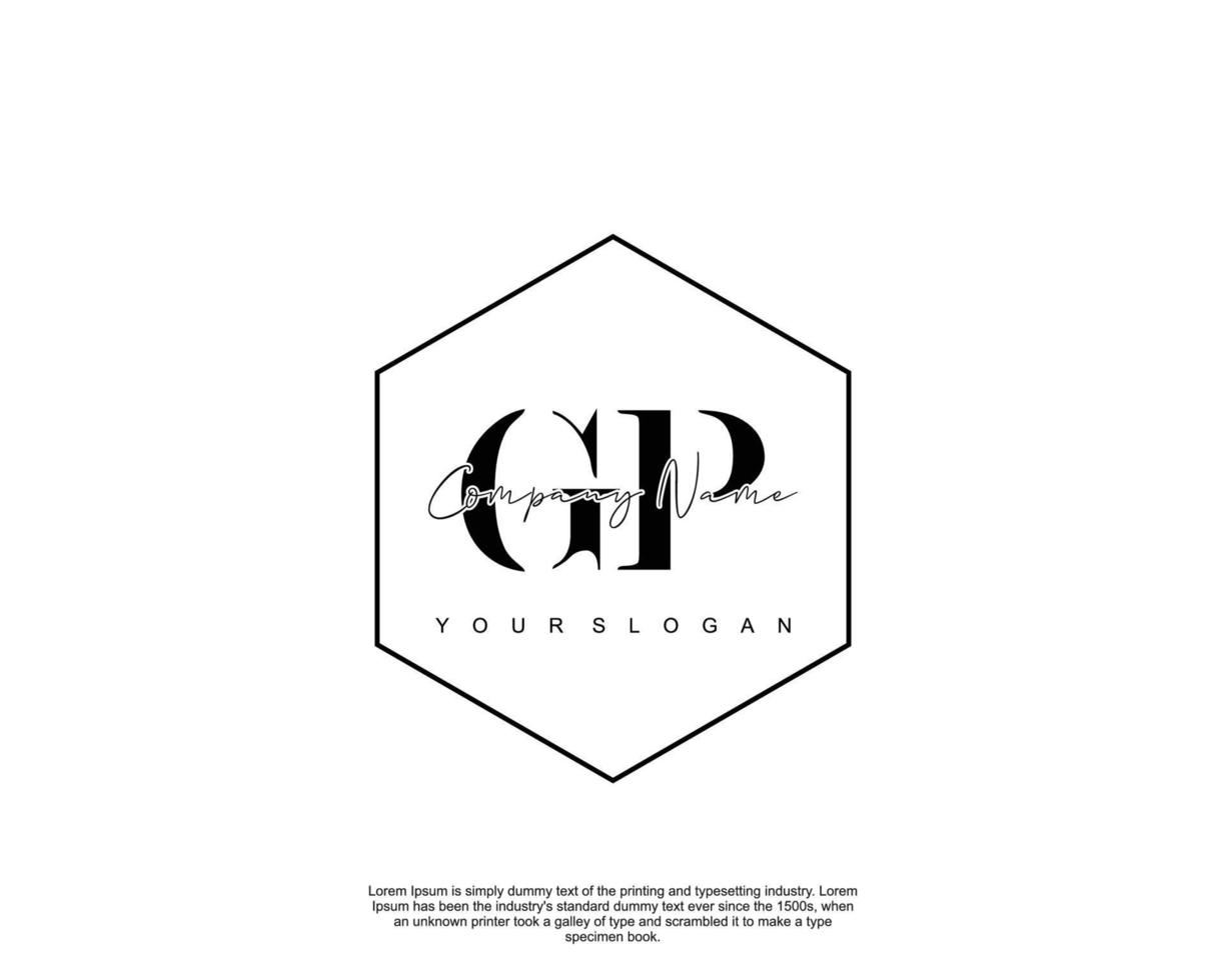 Initial GP Feminine logo beauty monogram and elegant logo design, handwriting logo of initial signature, wedding, fashion, floral and botanical with creative template vector