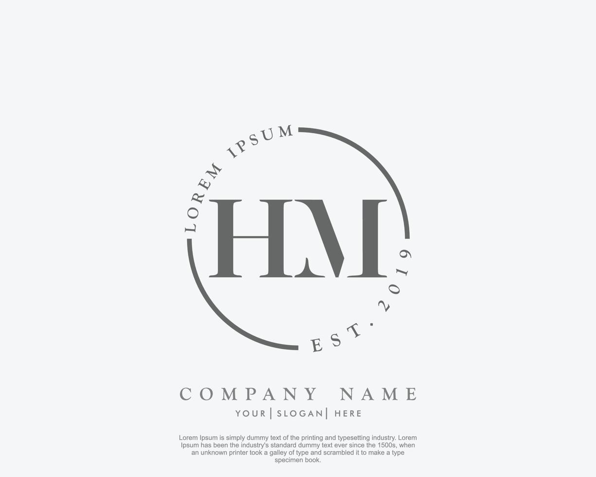 Initial HM Feminine logo beauty monogram and elegant logo design, handwriting logo of initial signature, wedding, fashion, floral and botanical with creative template vector