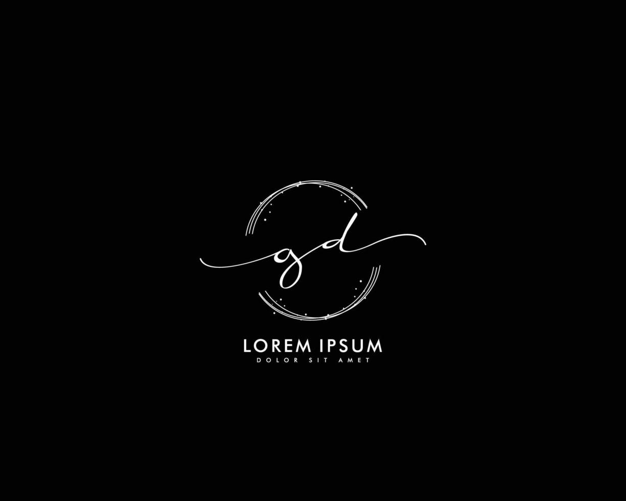 Initial GD Feminine logo beauty monogram and elegant logo design, handwriting logo of initial signature, wedding, fashion, floral and botanical with creative template vector
