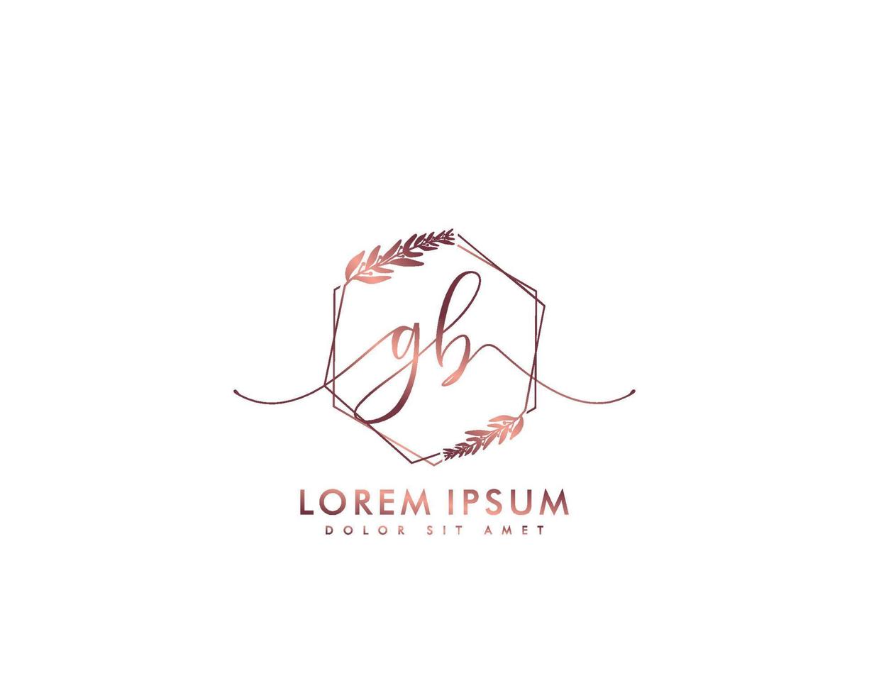 Initial GB Feminine logo beauty monogram and elegant logo design, handwriting logo of initial signature, wedding, fashion, floral and botanical with creative template vector