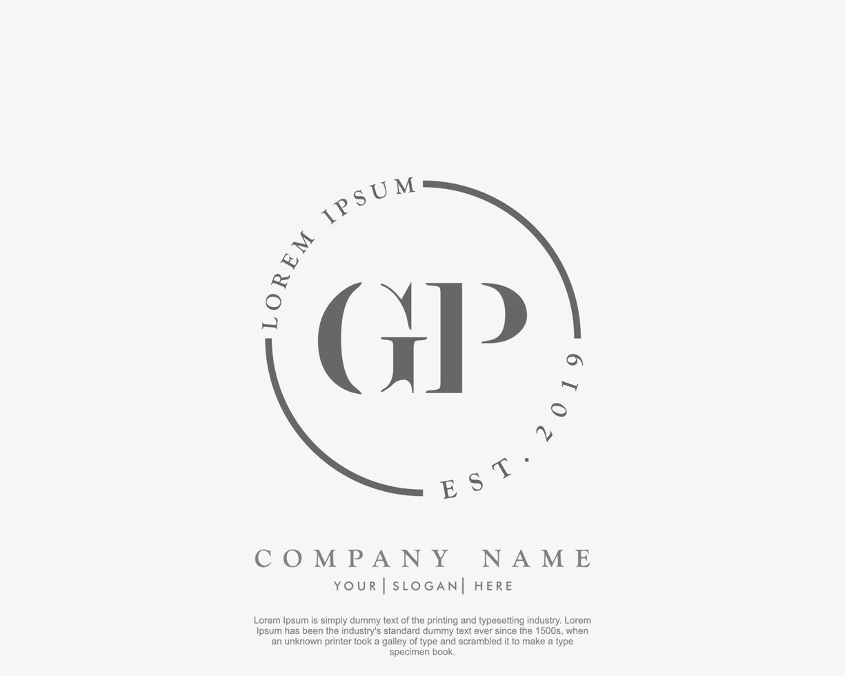 Initial GP Feminine logo beauty monogram and elegant logo design, handwriting logo of initial signature, wedding, fashion, floral and botanical with creative template vector