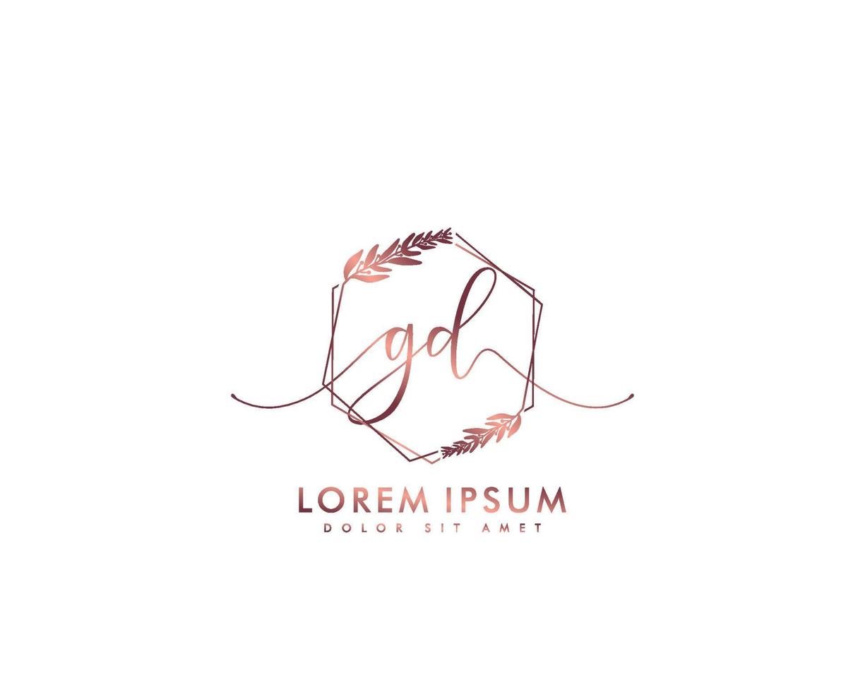 Initial GD Feminine logo beauty monogram and elegant logo design, handwriting logo of initial signature, wedding, fashion, floral and botanical with creative template vector