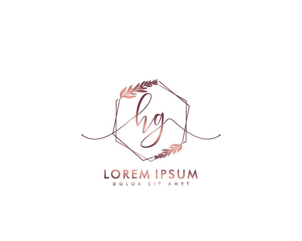 Initial HG Feminine logo beauty monogram and elegant logo design, handwriting logo of initial signature, wedding, fashion, floral and botanical with creative template vector