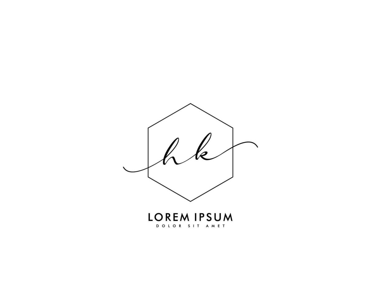 Initial HK Feminine logo beauty monogram and elegant logo design, handwriting logo of initial signature, wedding, fashion, floral and botanical with creative template vector