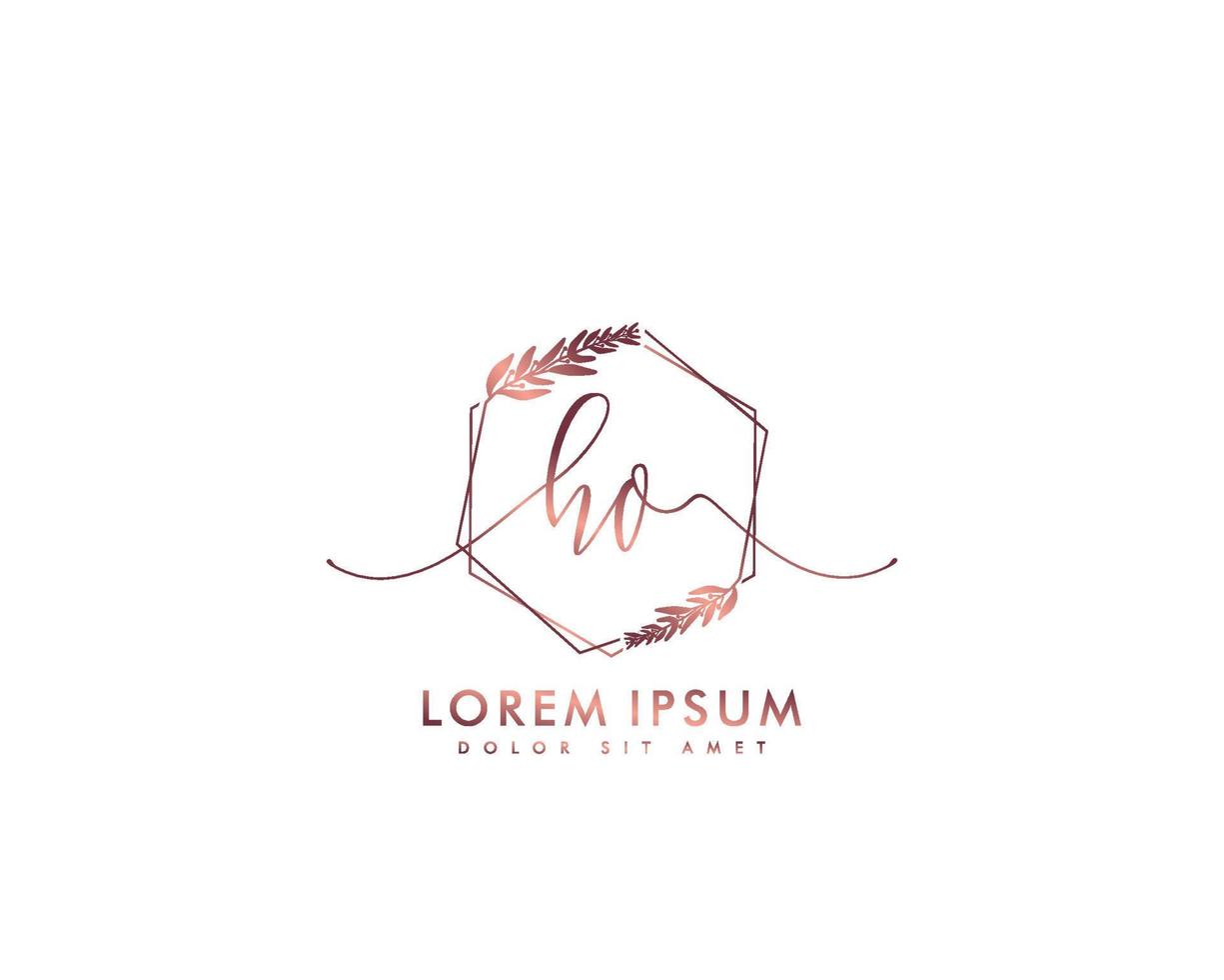 Initial HO Feminine logo beauty monogram and elegant logo design, handwriting logo of initial signature, wedding, fashion, floral and botanical with creative template vector