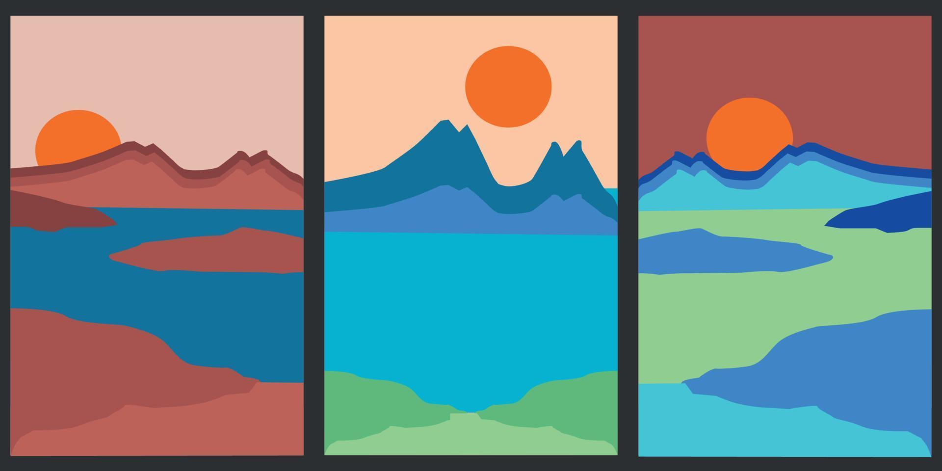 Hand Drawn Aesthetic Vivid Boho Landscape Art vector