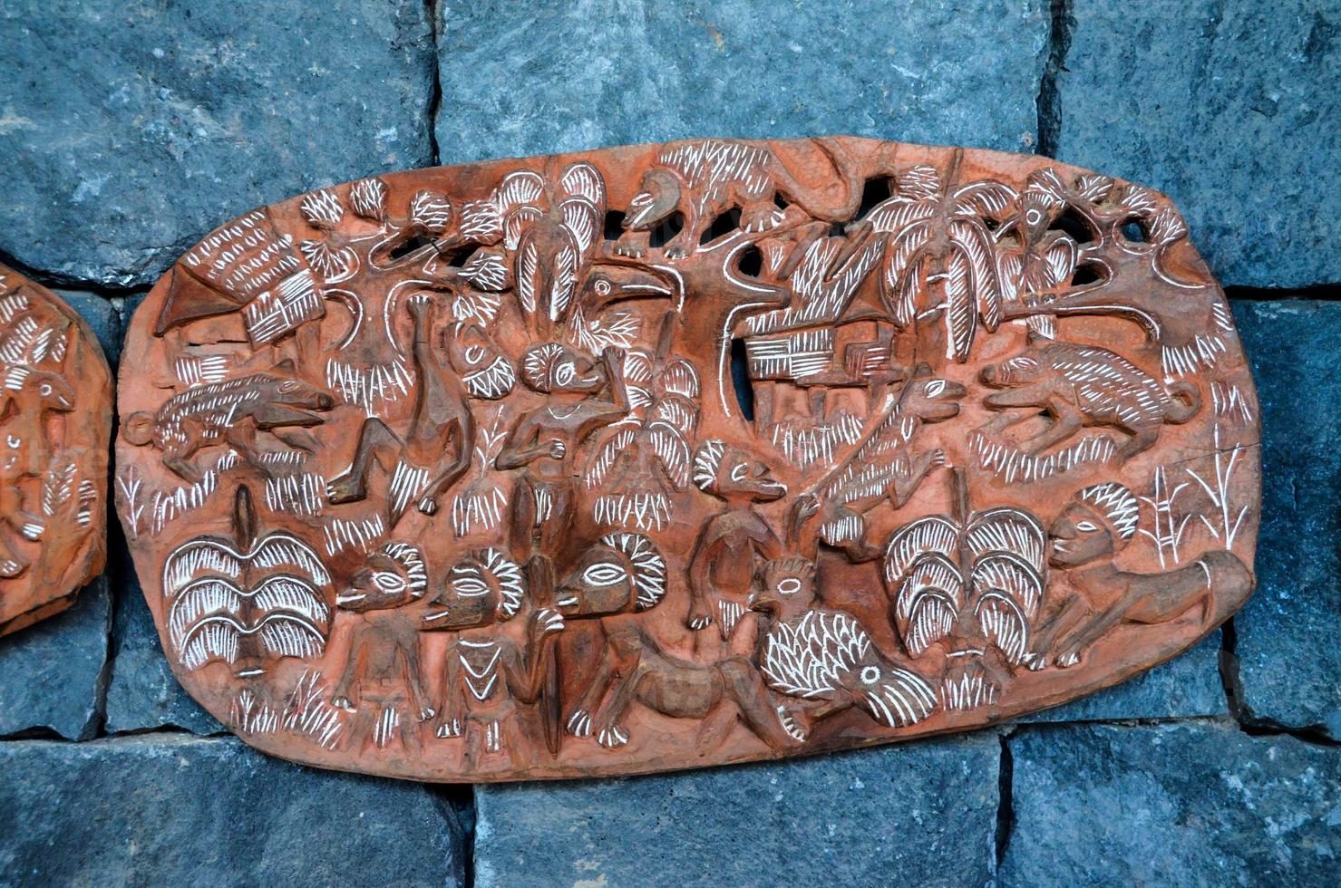 Hand carved wood artwork close-up photo