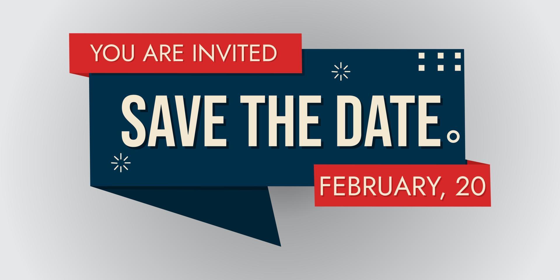 event invitation ribbon sticker. save the date text. arrow shape vector