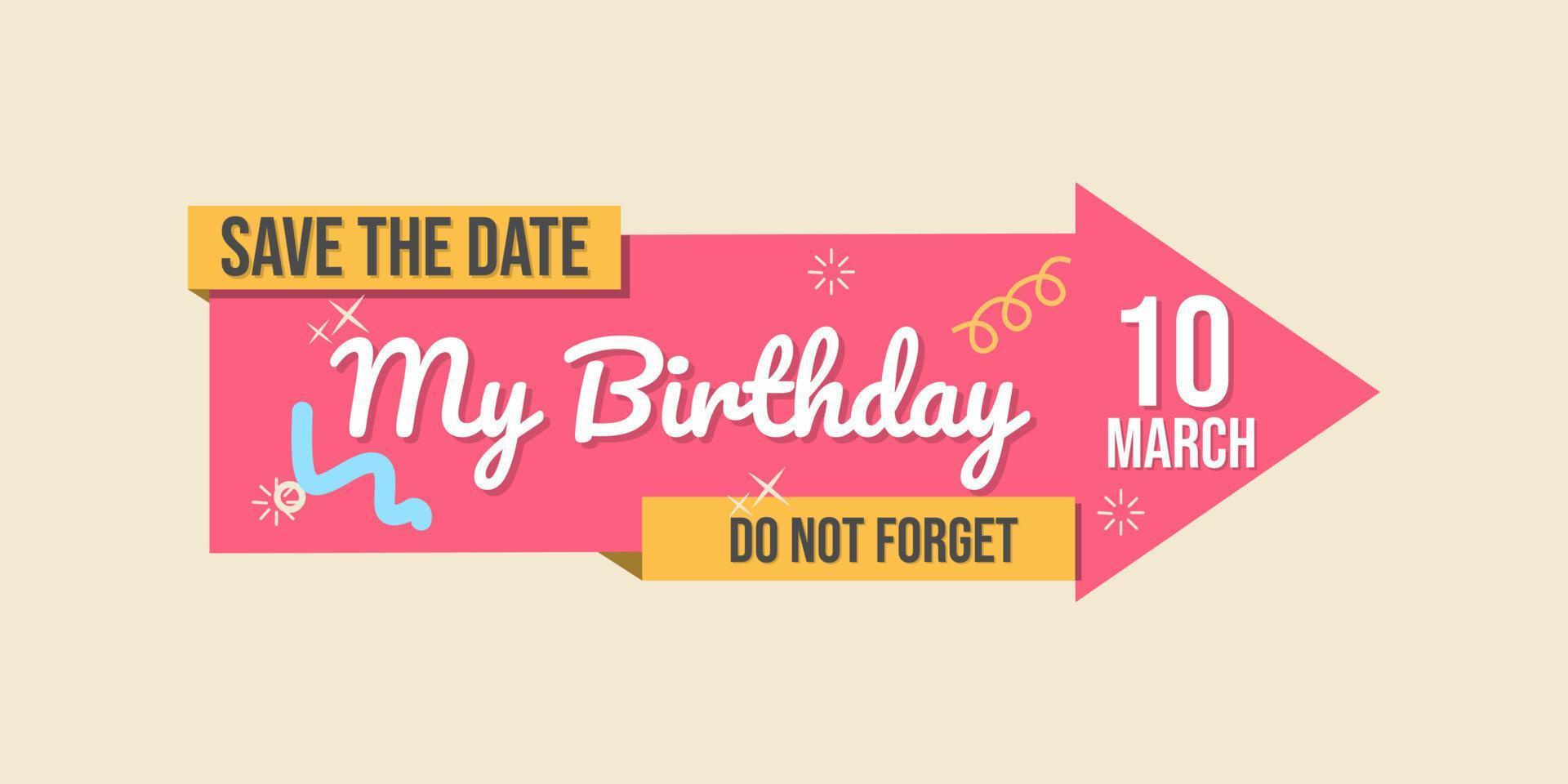 birthday invitation sticker. save the date text. pink color background ribbon vector