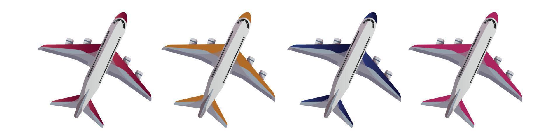 Set of airplane in different colors. Passenger aircraft vector