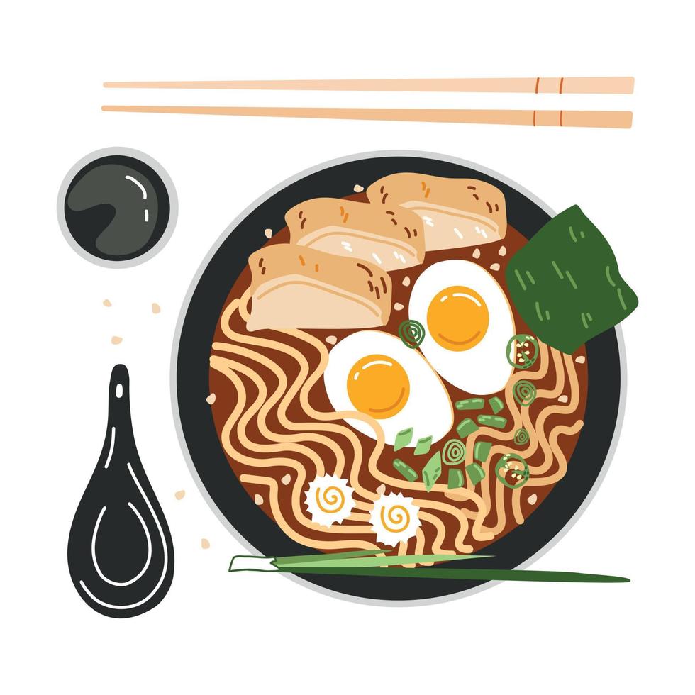 Ramen Noodle Soup with chicken vector