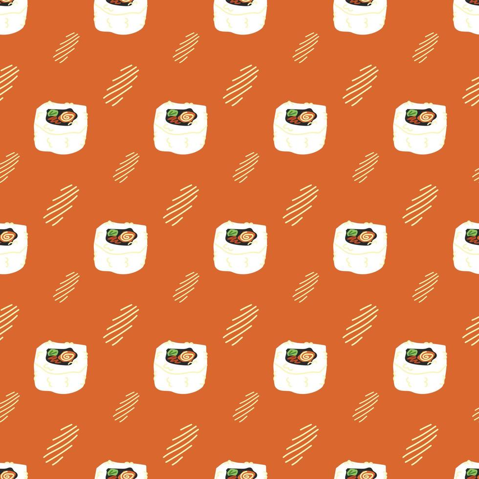 Seamless pattern of rolls on an orange background vector