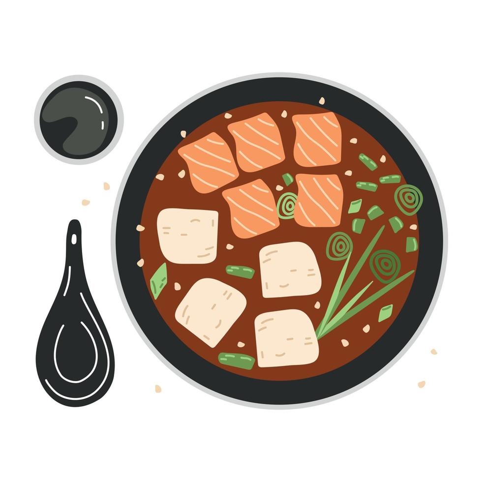 Miso soup with salmon vector