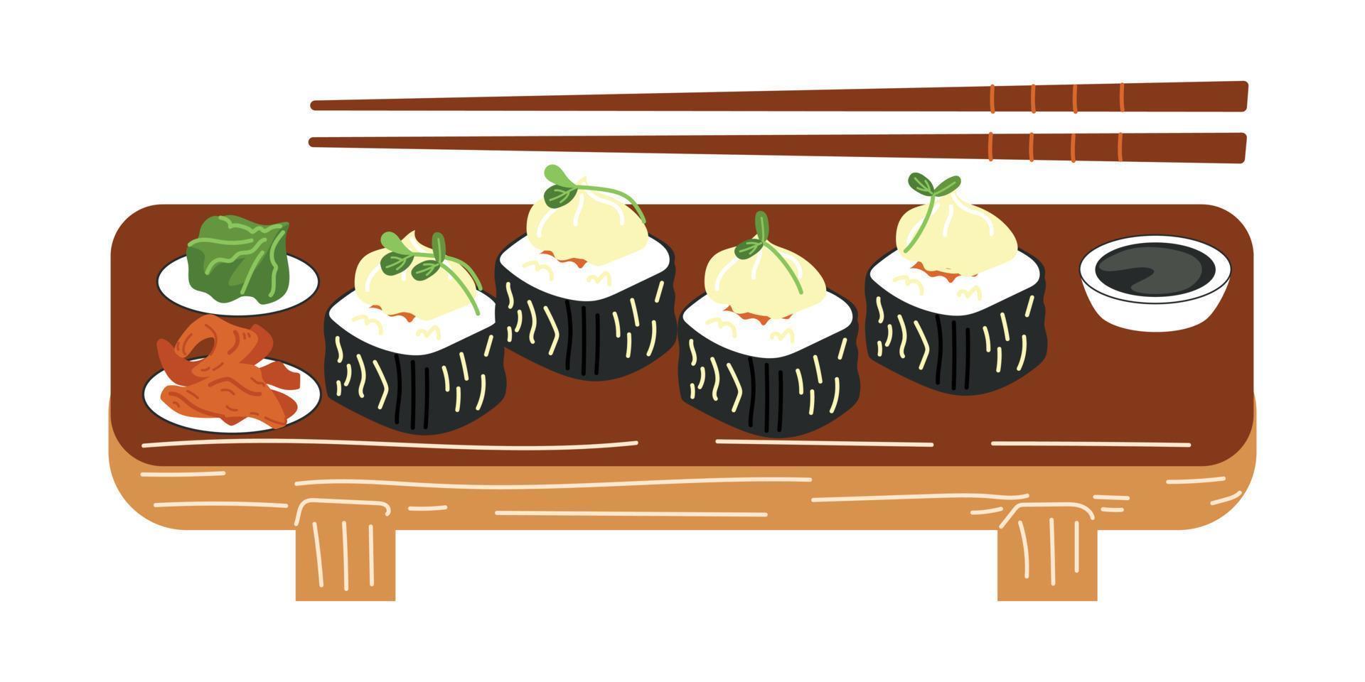 Maki rolls with fish and omelet vector