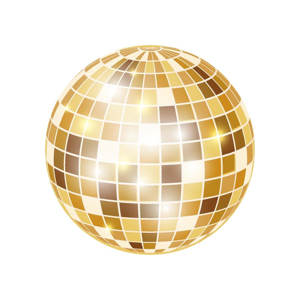 ilustración aislada de la bola de discoteca. diseño de espejo brillante de una bola dorada para una discoteca de baile. vector