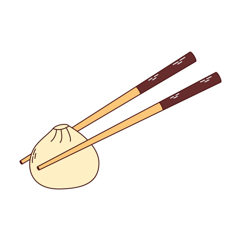 Traditional Japanese food. Asian dumplings with chopsticks. Vector illistration