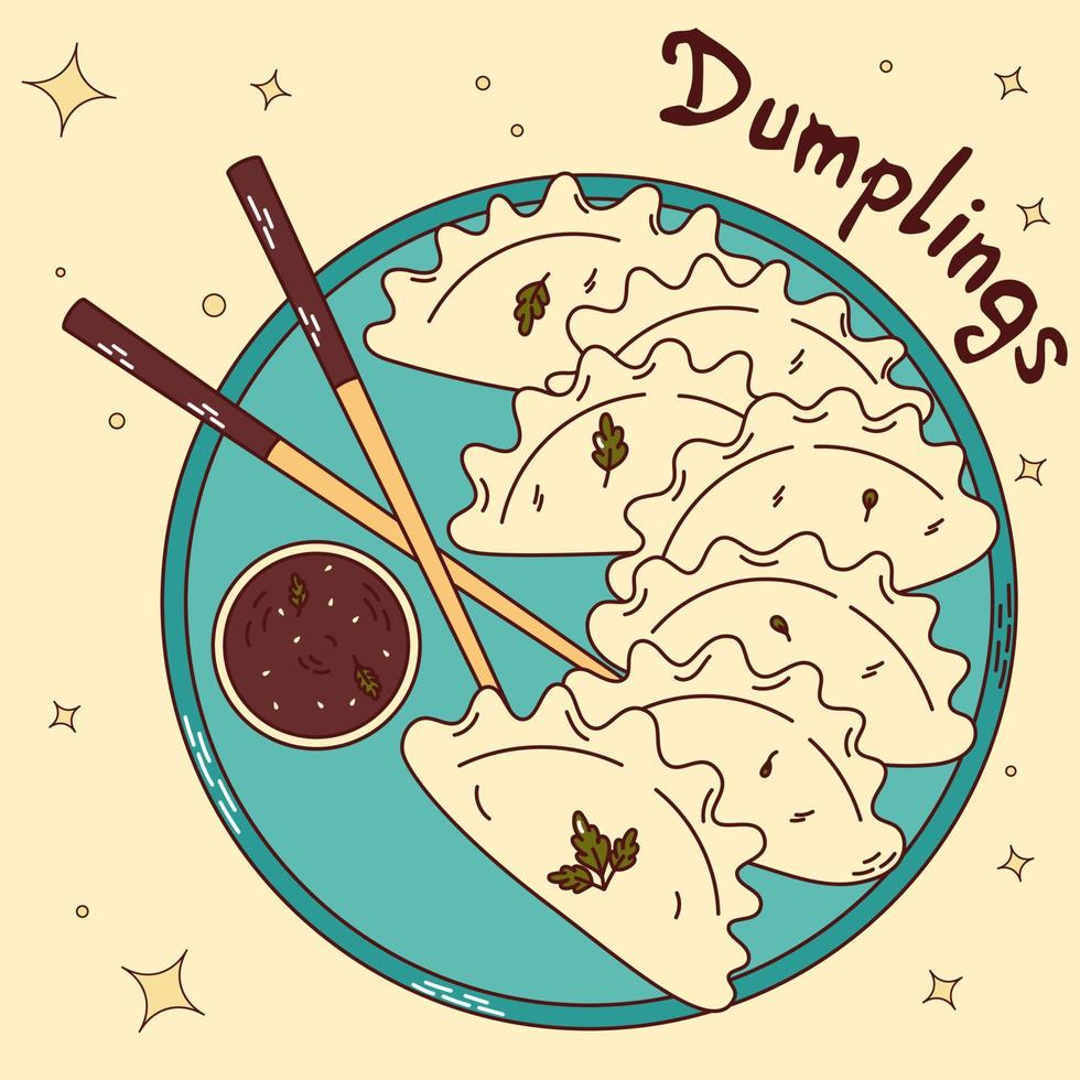 Traditional Japanese food. Asian dumplings. Vector illistration