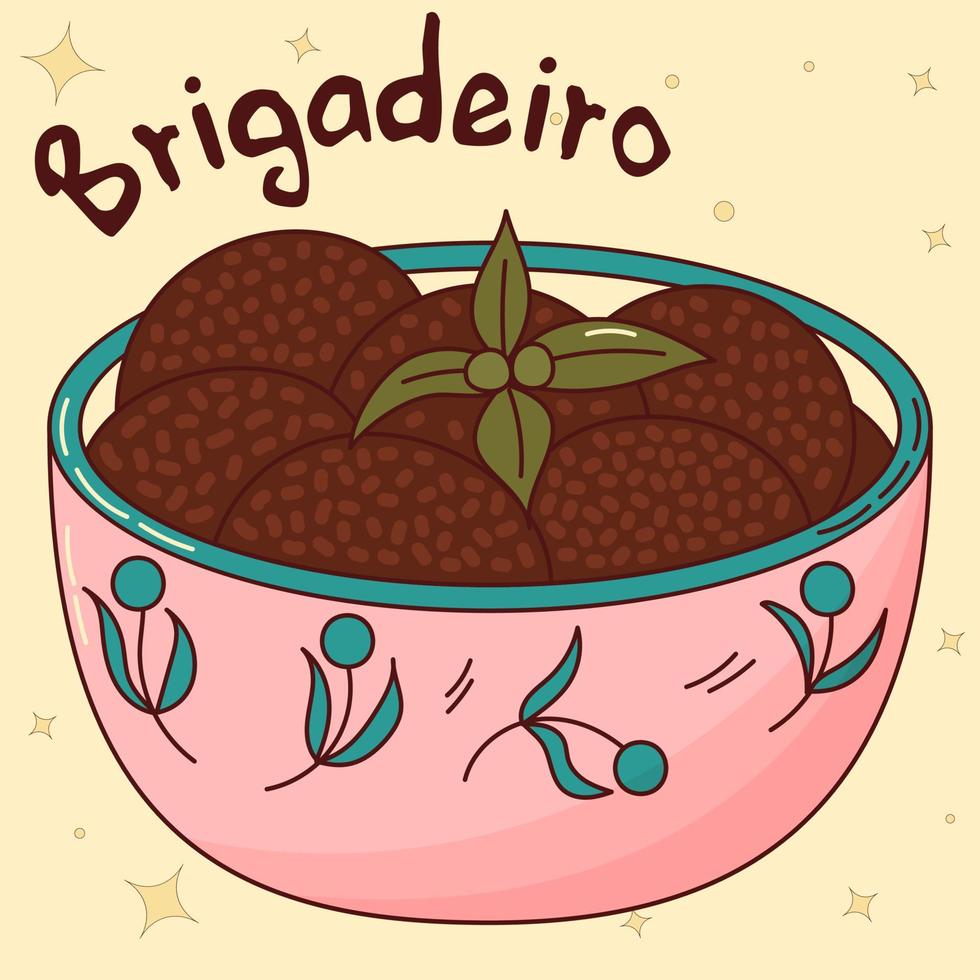 comida tradicional brasileña. brigadeiro. ilustración vectorial en estilo dibujado a mano vector