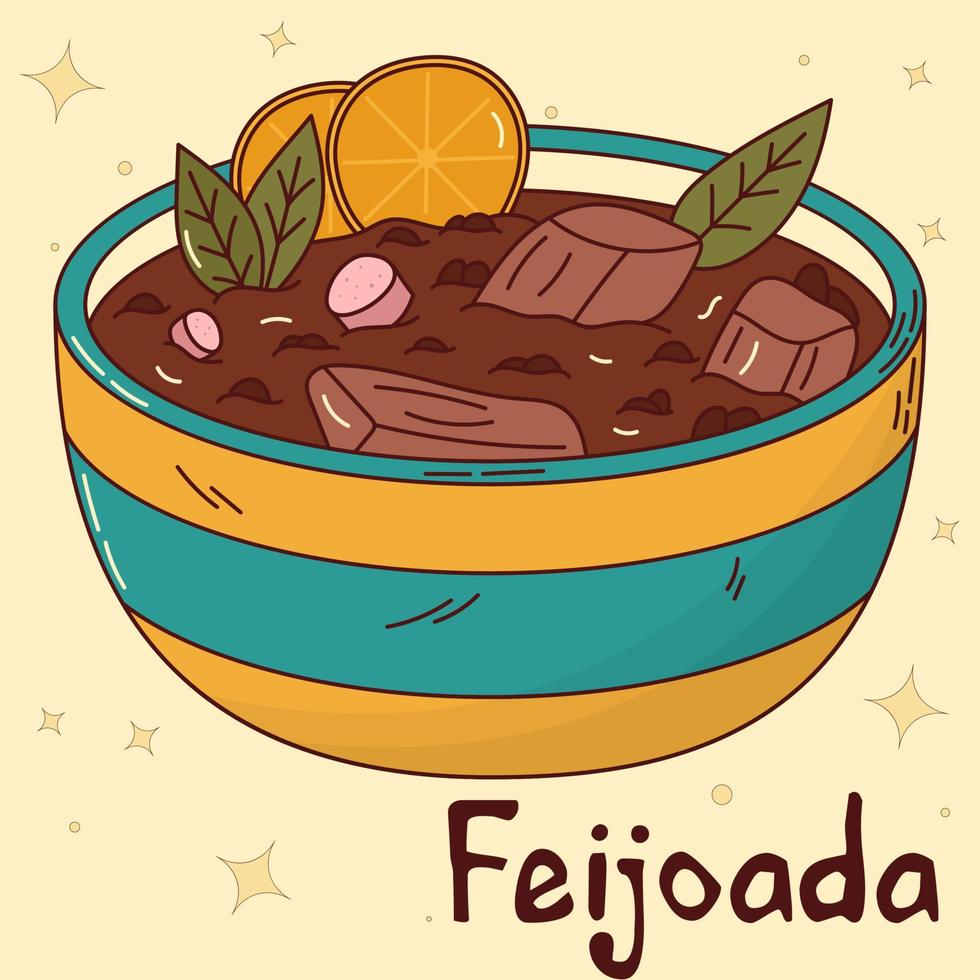 comida tradicional brasileña. feijoada. ilustración vectorial en estilo dibujado a mano vector