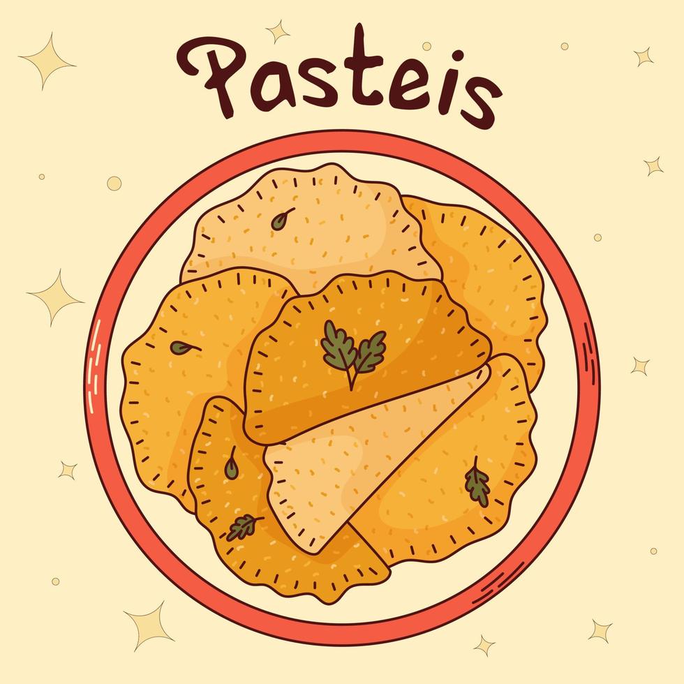 comida tradicional brasileña. pasteis. ilustración vectorial en estilo dibujado a mano vector