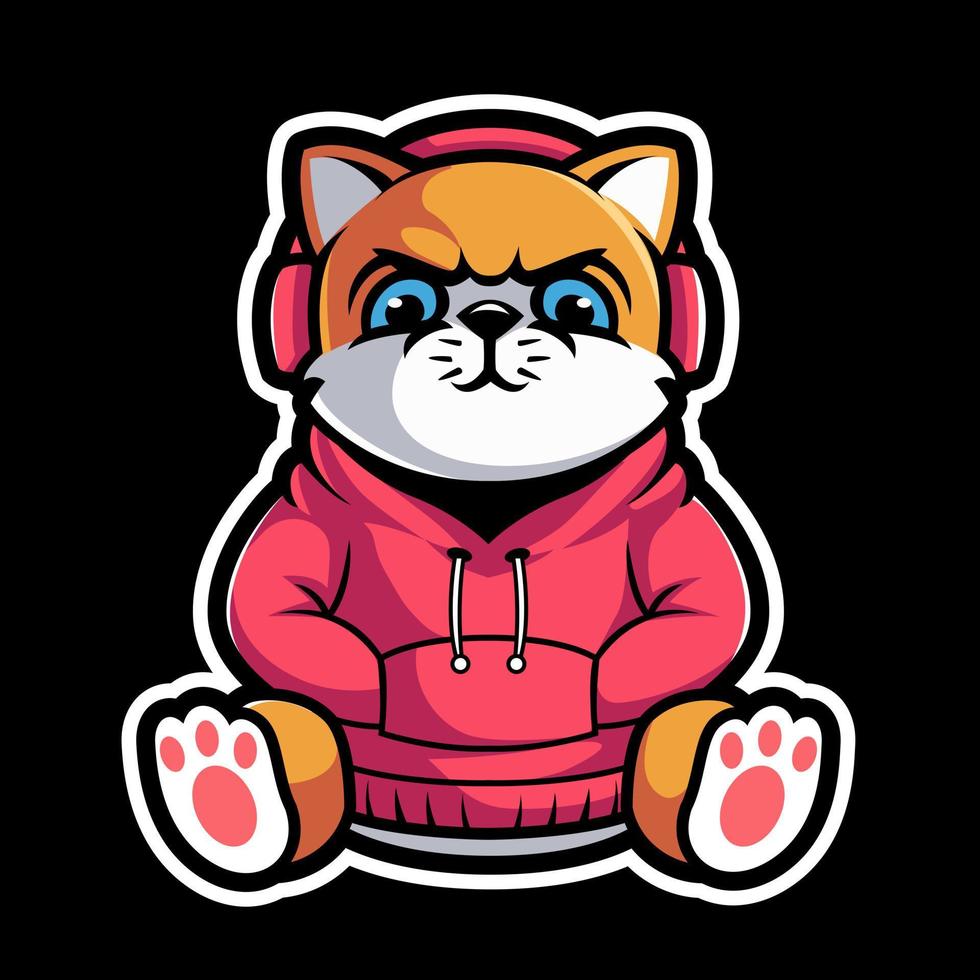 Cute cool cats wearing hoodie with headphone vector cartoon illustration